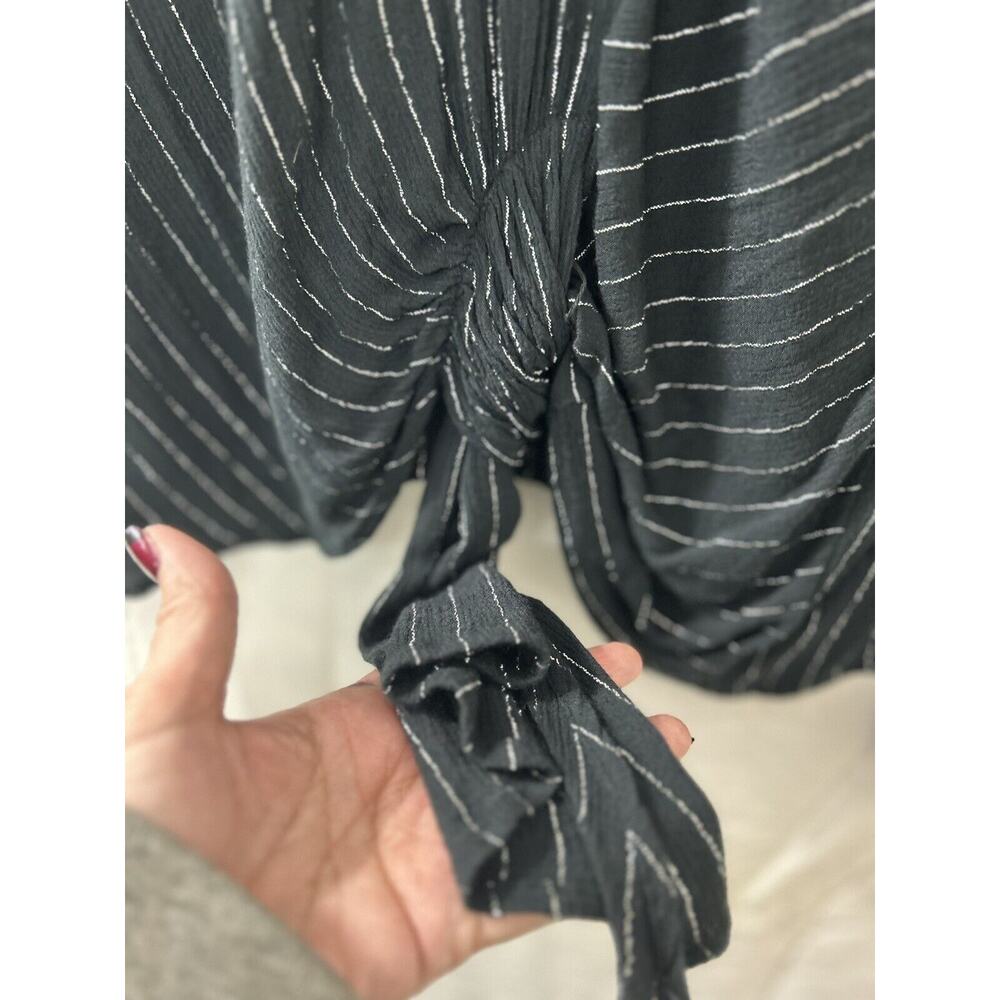 Juicy Couture Tie Waist Long Flowy Bell Sleeve Black Silver Stripes Witchy Sz L - Picture 4 of 9